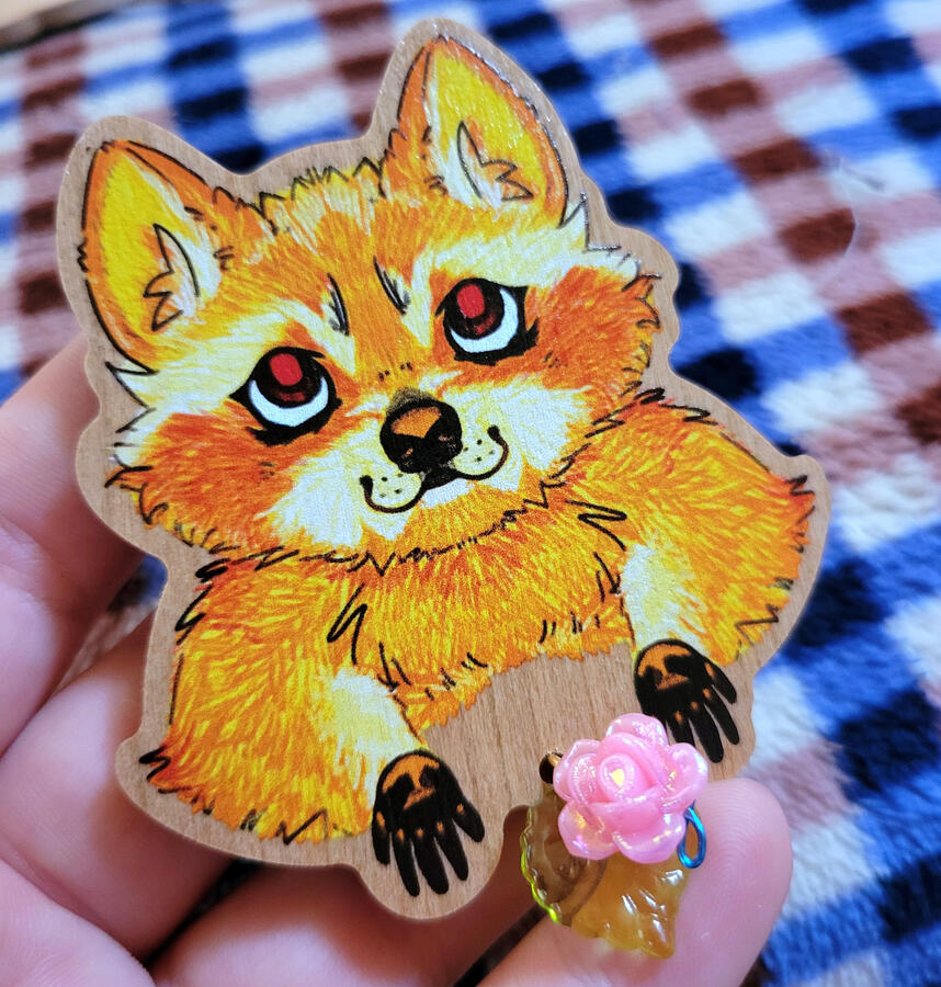 Wooden Blonde Raccoon Pin- findings sourced and attached in-house